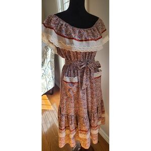 Vintage Young Edwardian Maxi Dress Womens 9 Prairie Cottage Ruffles Mauve Floral